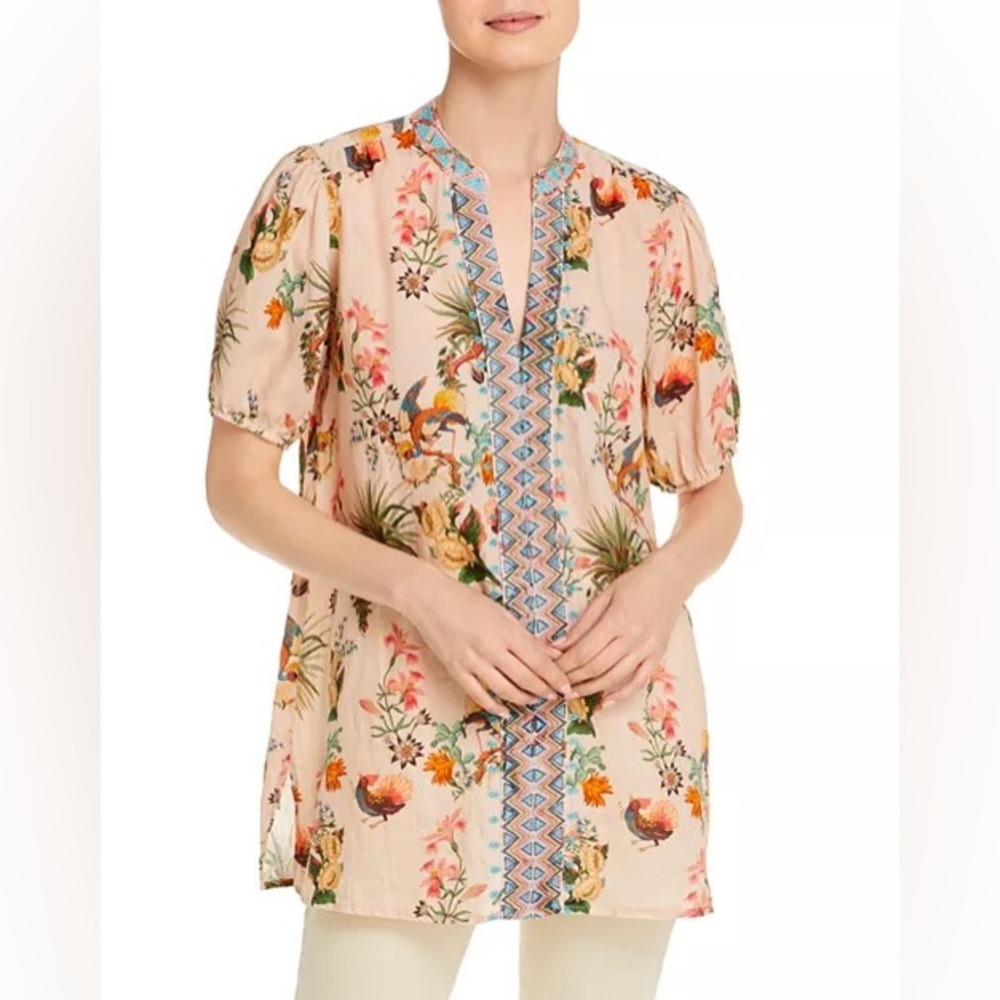 Johnny Was Workshop puff sleeve embroidered effortless top